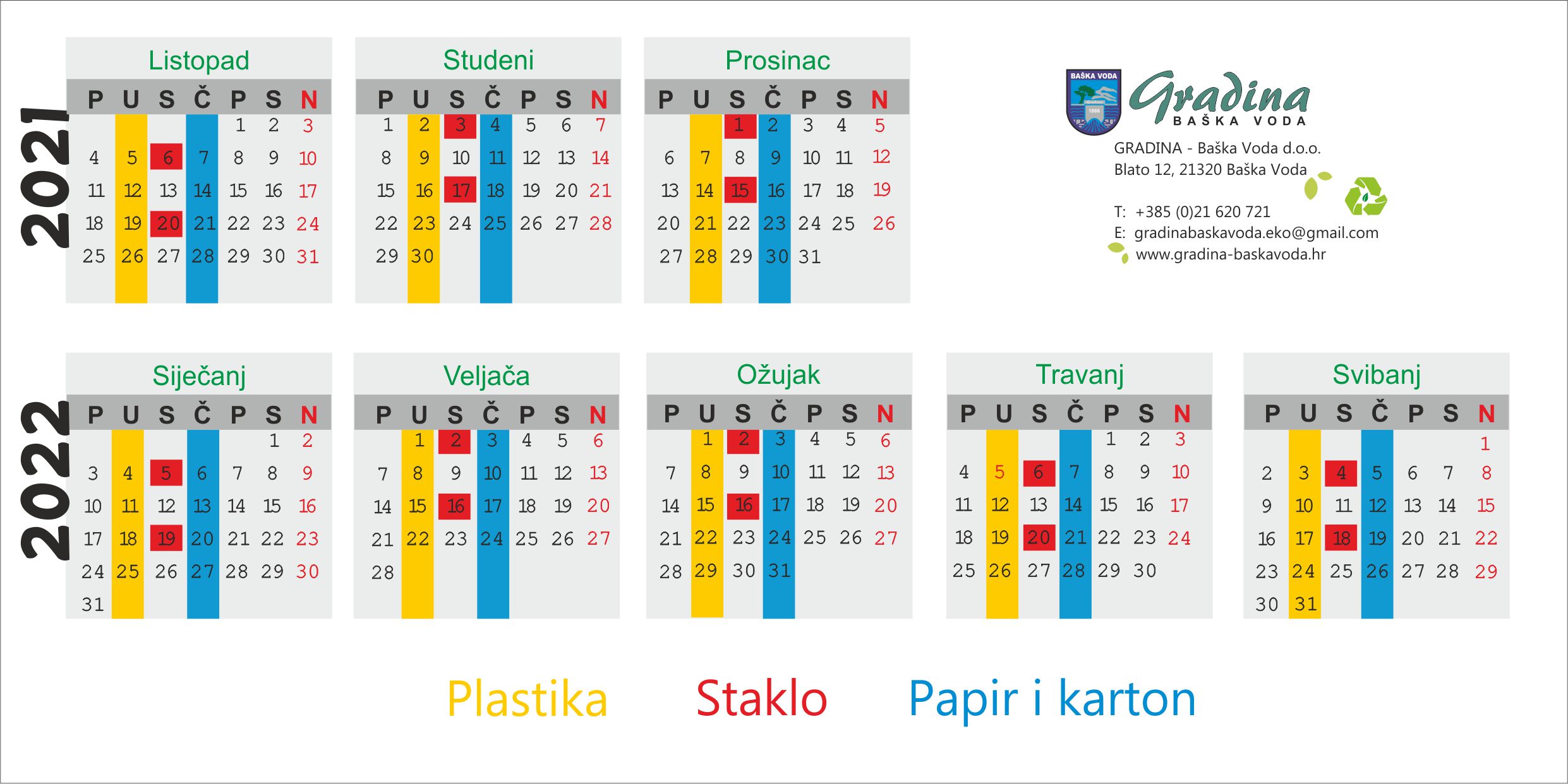 upute za odvajanje otpada kalendar